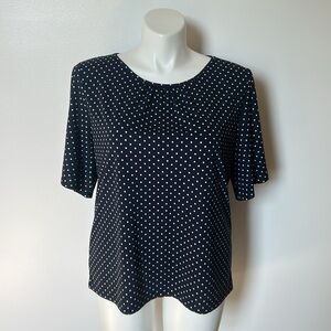 Ann Taylor Navy Blue and White Polka Dot Blouse Size XL